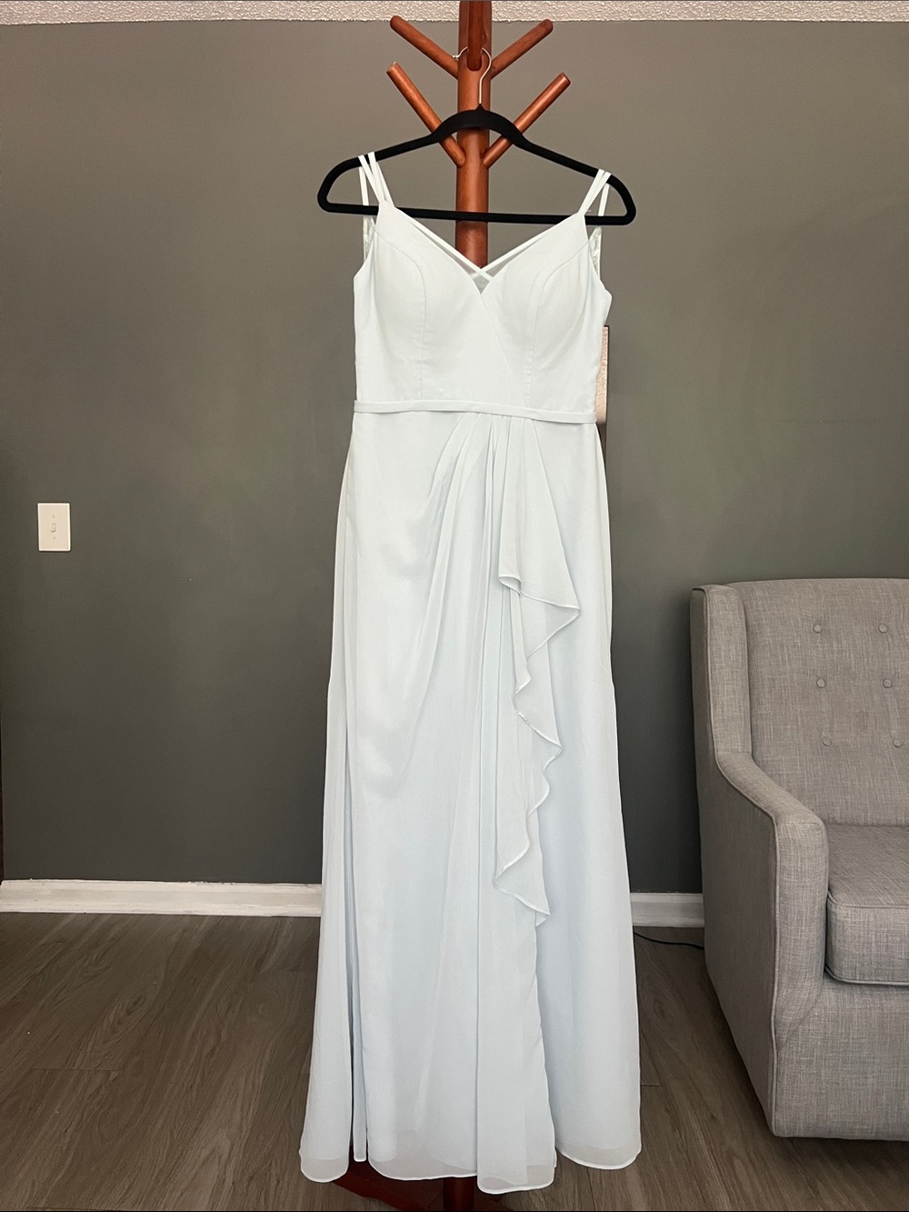 Azazie Light Blue Chiffon Maxi with Ruffle Detail